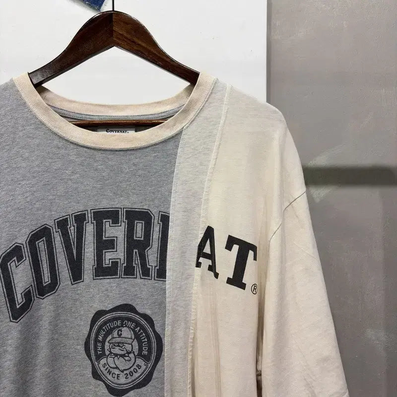[BUNJANG] Covernat Two-Face Color Block T-shirt / (105) 커버낫 캐주얼 스트릿 프린팅 투페이스 배색 반팔 티