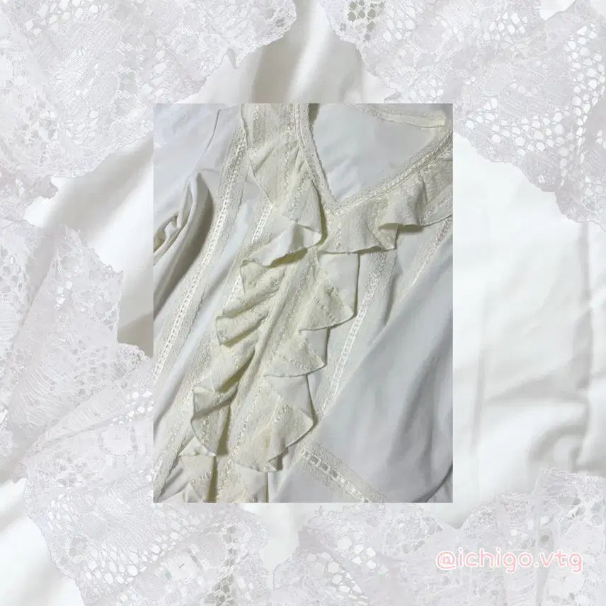 [BUNJANG] Lolita Frill Lace Blouse Long Sleeve Top / 프릴 버터크림 로리타 아이보리 프릴 레이스 블라우스 긴팔 탑 리즈리사 깔