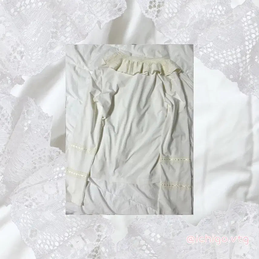 [BUNJANG] Lolita Frill Lace Blouse Long Sleeve Top / 프릴 버터크림 로리타 아이보리 프릴 레이스 블라우스 긴팔 탑 리즈리사 깔