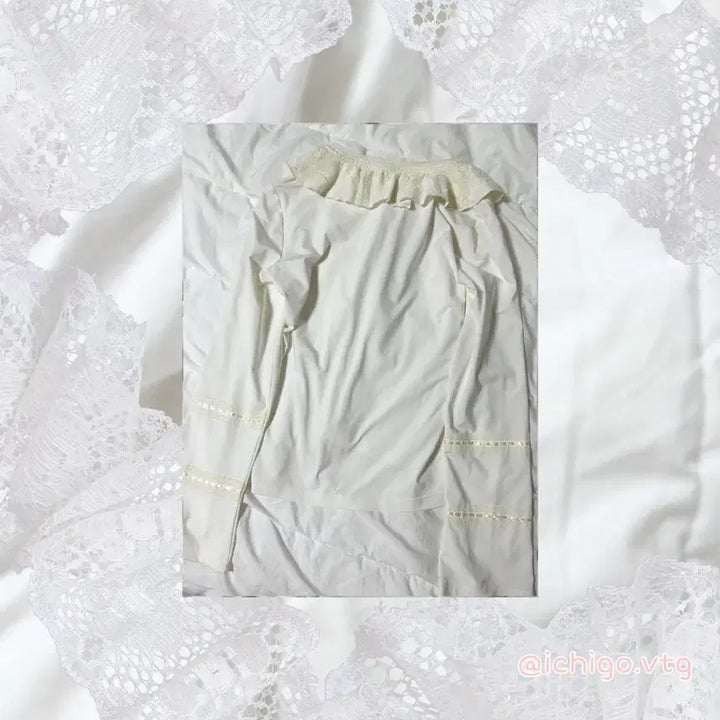 [BUNJANG] Lolita Frill Lace Blouse Long Sleeve Top / 프릴 버터크림 로리타 아이보리 프릴 레이스 블라우스 긴팔 탑 리즈리사 깔