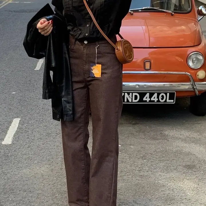 [BUNJANG] Trendier Apparel Brown Non-Fade Straight Raw Denim Pants / [새상품]트렌디어패럴 브라운 논페이드 스트레이트 생지데님팬츠