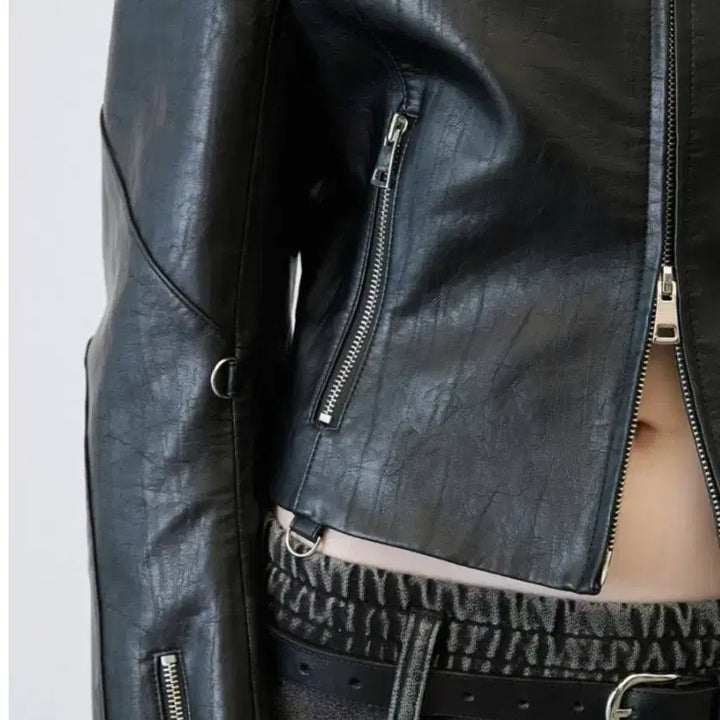 [BUNJANG] LCDC Black Leather Biker Jacket S / LCDC 엘씨디씨 블랙 레더 바이커 자켓 S