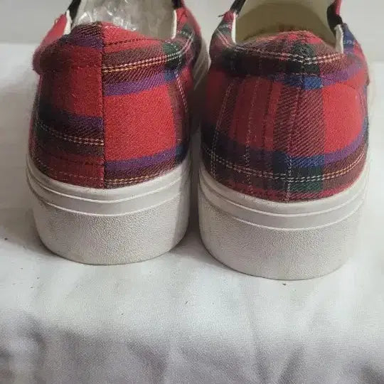 [BUNJANG] Red Tartan Platform Slip-on Shoes (230mm) / 레드 타탄체크 플랫폼 슬립온230