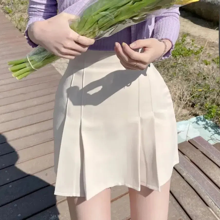 [BUNJANG] Unicon Pleated Mini Skirt Cream / 유니콩 자체제작 플리츠 미니스커트 크림