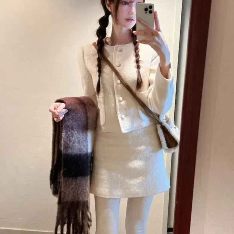 [BUNJANG] Labelle Blanc Anna Boucle Jacket &amp; Skirt Set / 라벨르블랑-안나부클자켓&amp;안나부클스커트 세트