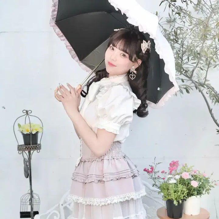 [SOLD OUT] 노에미 NOEMIE 프릴 장식 2단 접이식 양산