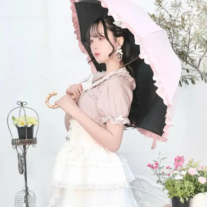 [SOLD OUT] 노에미 NOEMIE 프릴 장식 2단 접이식 양산