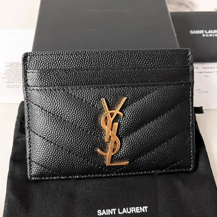 [BUNJANG] Saint Laurent Gold Logo Card Holder Black / [A급/정품] 생로랑 금장 카드지갑 블랙