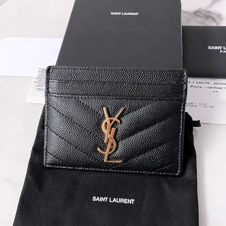 [BUNJANG] Saint Laurent Gold Logo Card Holder Black / [A급/정품] 생로랑 금장 카드지갑 블랙