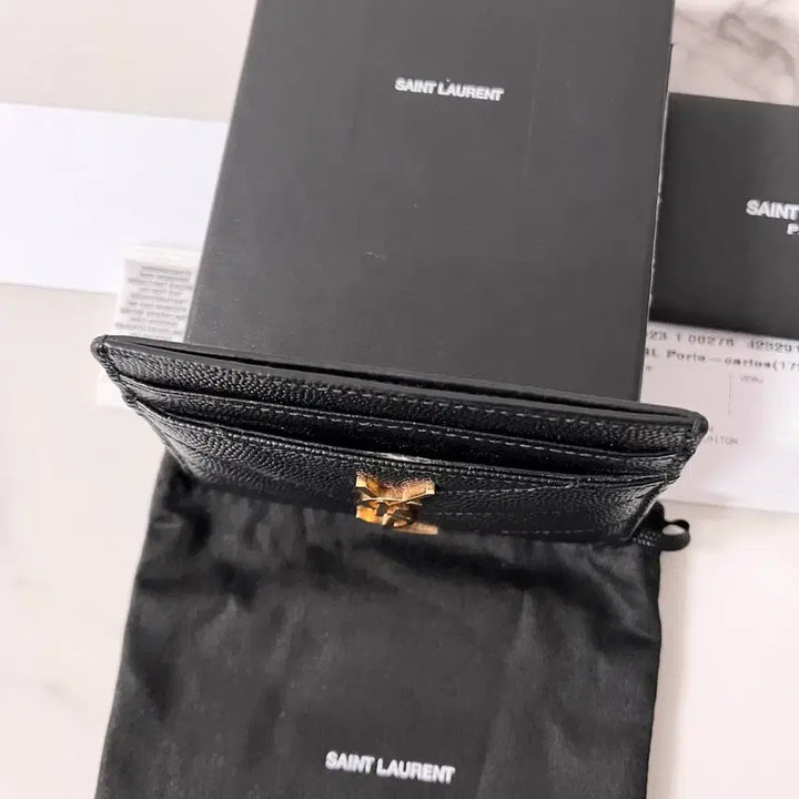[BUNJANG] Saint Laurent Gold Logo Card Holder Black / [A급/정품] 생로랑 금장 카드지갑 블랙