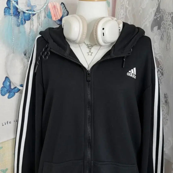 [BUNJANG] Adidas Black Oversized Hooded Zip-Up / 아디다스 블랙 오버핏 후드 집업