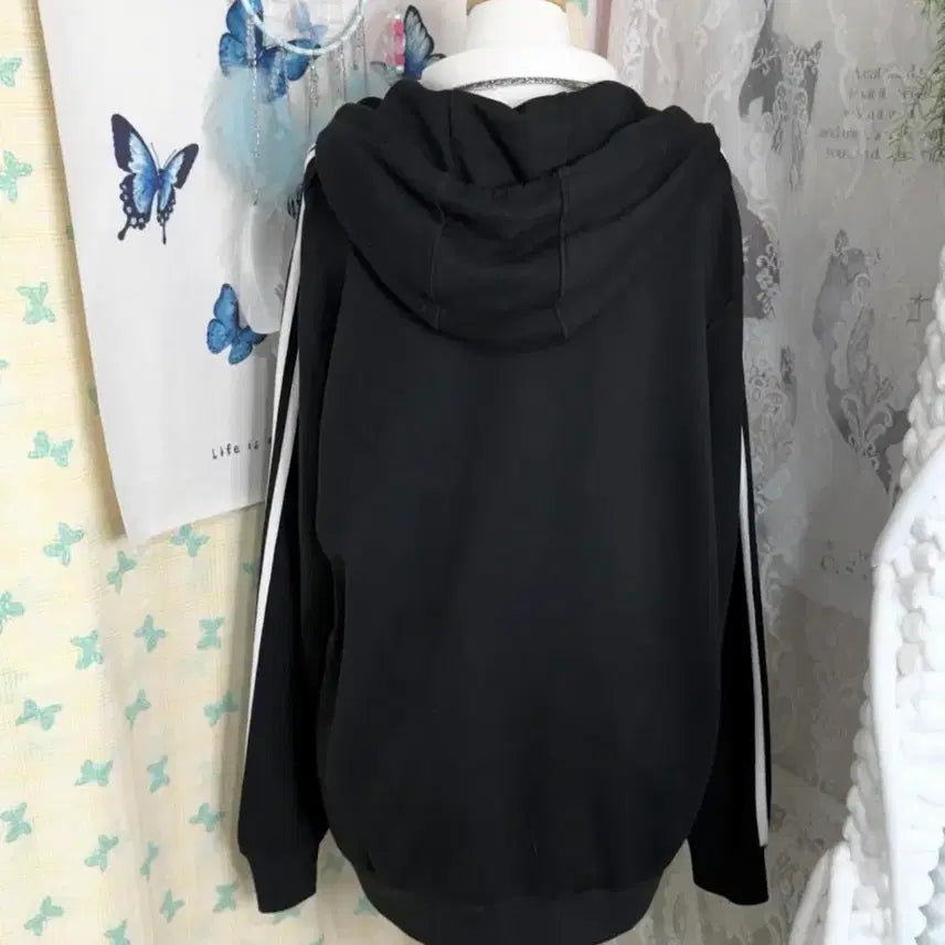 [BUNJANG] Adidas Black Oversized Hooded Zip-Up / 아디다스 블랙 오버핏 후드 집업