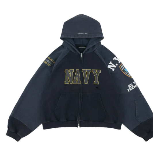 [SOLD OUT] [3] 프로젝트 G/R 리컨스트럭티드 폴디드 집 후드 네이비