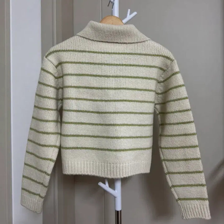 [BUNJANG] Green Striped Knit Cardigan / [새상품] 연두색 스트라이프 니트 가디건