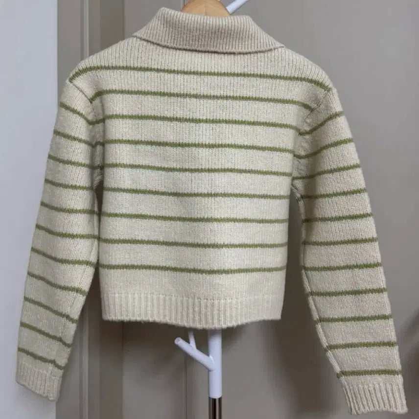 [BUNJANG] Green Striped Knit Cardigan / [새상품] 연두색 스트라이프 니트 가디건