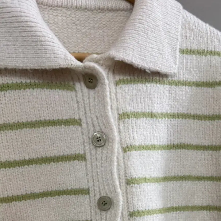 [BUNJANG] Green Striped Knit Cardigan / [새상품] 연두색 스트라이프 니트 가디건