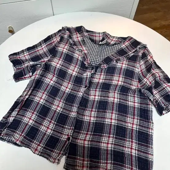 [BUNJANG] Checkered Short Sleeve Blouse / 체크 반팔 블라우스
