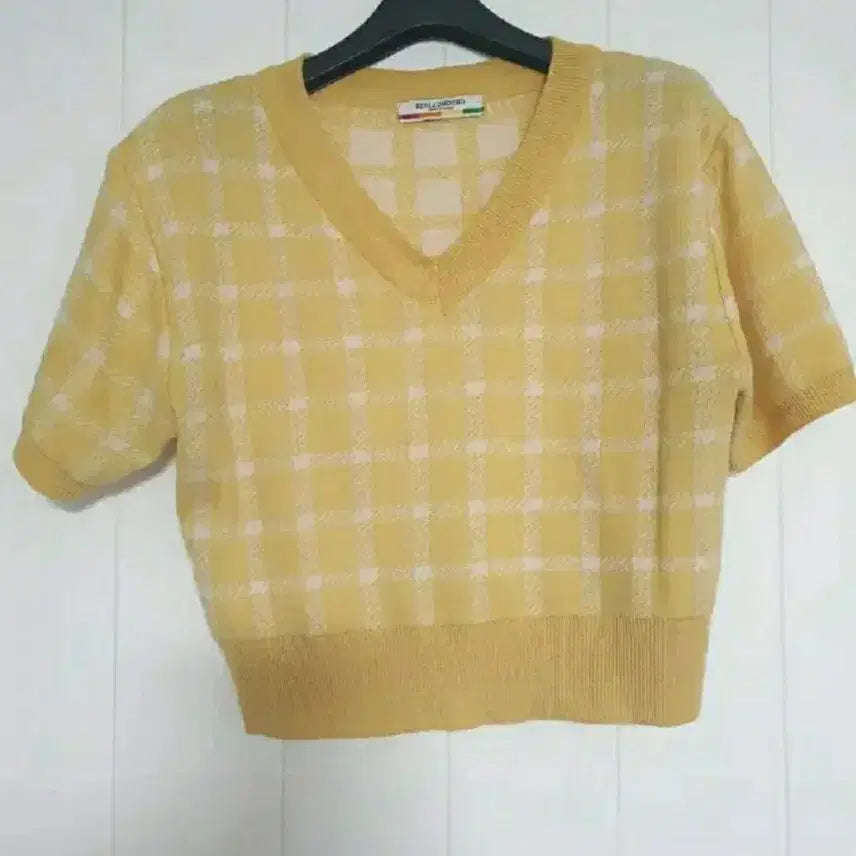 [BUNJANG] Checkered Knit Crop Top / (오늘특가) 체크 니트 반팔티