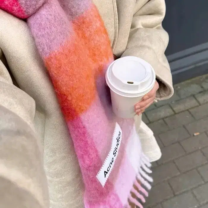 [BUNJANG] Acne Studios Pink Check Mohair Scarf / 아크네 스튜디오 핑크 체크 머플러