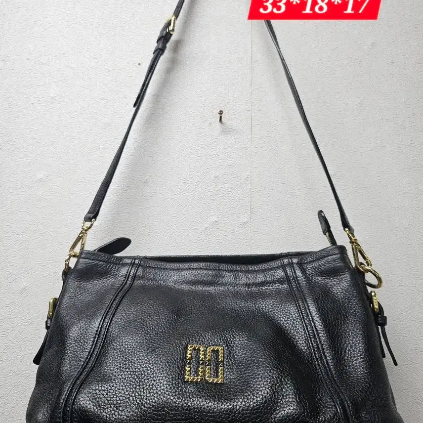 [BUNJANG] Daks DD Logo Leather Shoulder Bag / 닥스 블랙 DD로고 가죽 숄더백