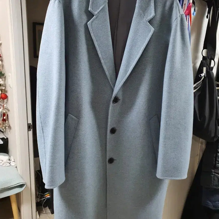 [BUNJANG] Solid Homme Sky Blue Cashmere Blend Coat / 솔리드옴므 하늘색 코트