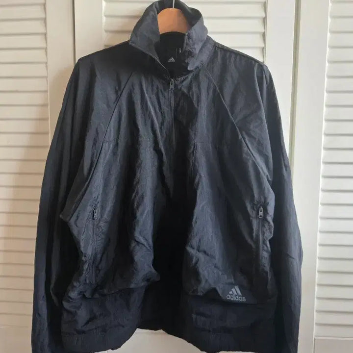 [BUNJANG] Adidas Black Windbreaker Half-Zip Jacket / 아디다스 블랙 바람막이 반집업자켓