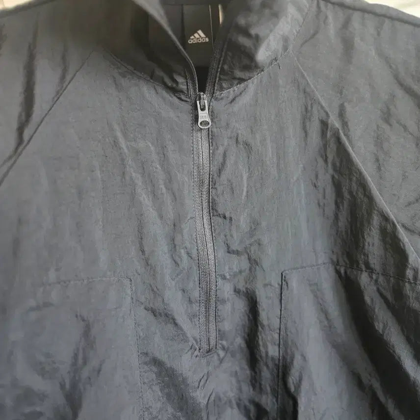 [BUNJANG] Adidas Black Windbreaker Half-Zip Jacket / 아디다스 블랙 바람막이 반집업자켓