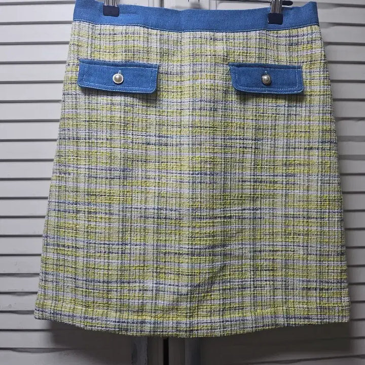 [BUNJANG] Tweed Mini Skirt Teal Denim Accent / 트위드 미니스커트 청록색 데님포인트
