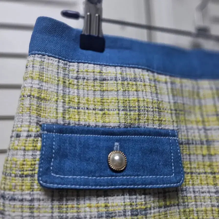 [BUNJANG] Tweed Mini Skirt Teal Denim Accent / 트위드 미니스커트 청록색 데님포인트