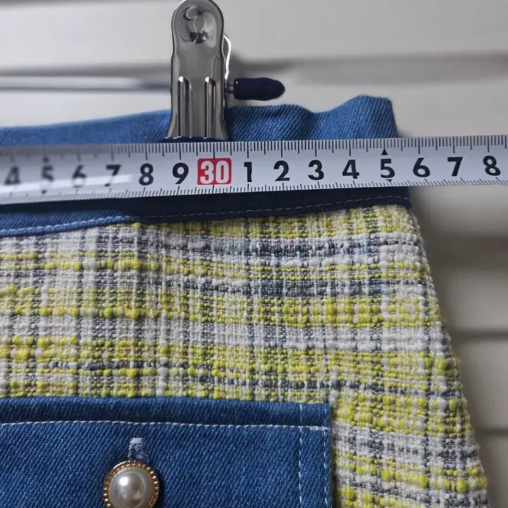 [BUNJANG] Tweed Mini Skirt Teal Denim Accent / 트위드 미니스커트 청록색 데님포인트