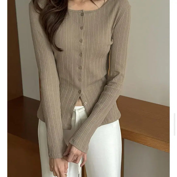 [BUNJANG] K-Club Slim Ribbed Cardigan Deep Beige M / (새상품)케이클럽 슬림 골지 가디건 딥베이지 M