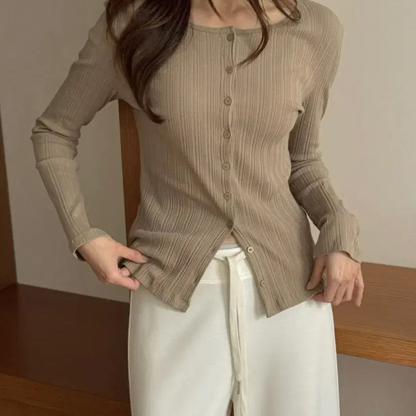 [BUNJANG] K-Club Slim Ribbed Cardigan Deep Beige M / (새상품)케이클럽 슬림 골지 가디건 딥베이지 M