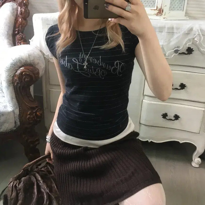 [BUNJANG] Burberry Blue Label Striped Short Sleeve T-shirt / 버버리 블루라벨 스트라이프 반팔 티셔츠