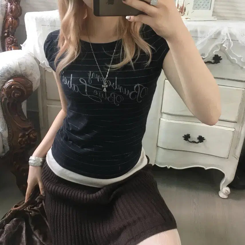 [BUNJANG] Burberry Blue Label Striped Short Sleeve T-shirt / 버버리 블루라벨 스트라이프 반팔 티셔츠