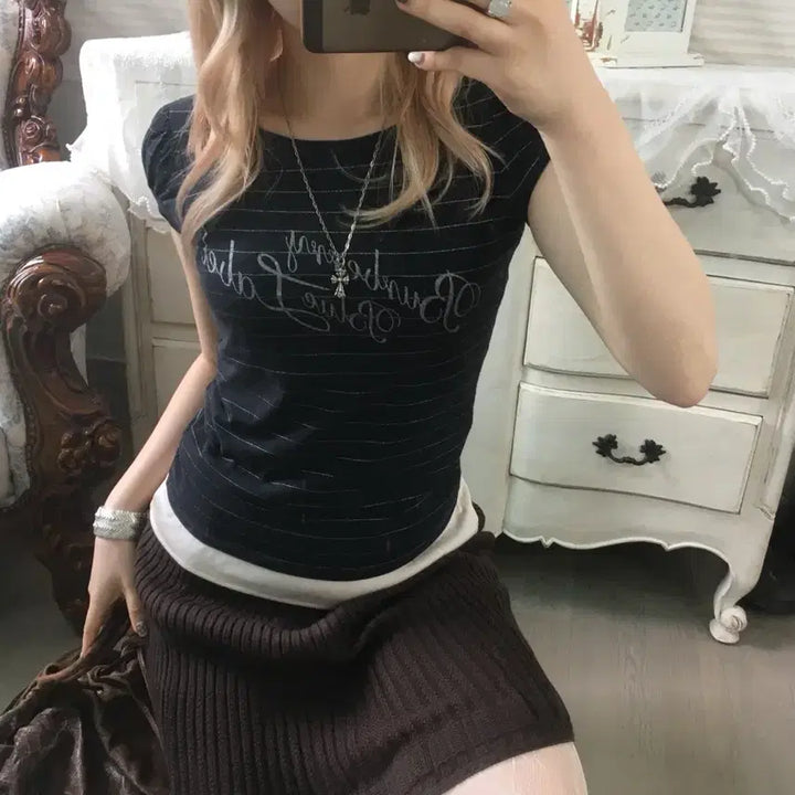 [BUNJANG] Burberry Blue Label Striped Short Sleeve T-shirt / 버버리 블루라벨 스트라이프 반팔 티셔츠