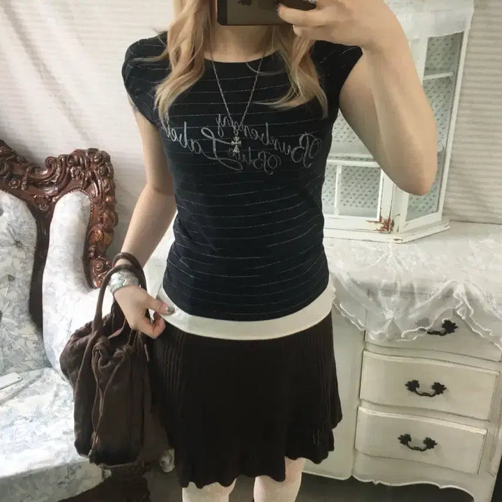 [BUNJANG] Burberry Blue Label Striped Short Sleeve T-shirt / 버버리 블루라벨 스트라이프 반팔 티셔츠