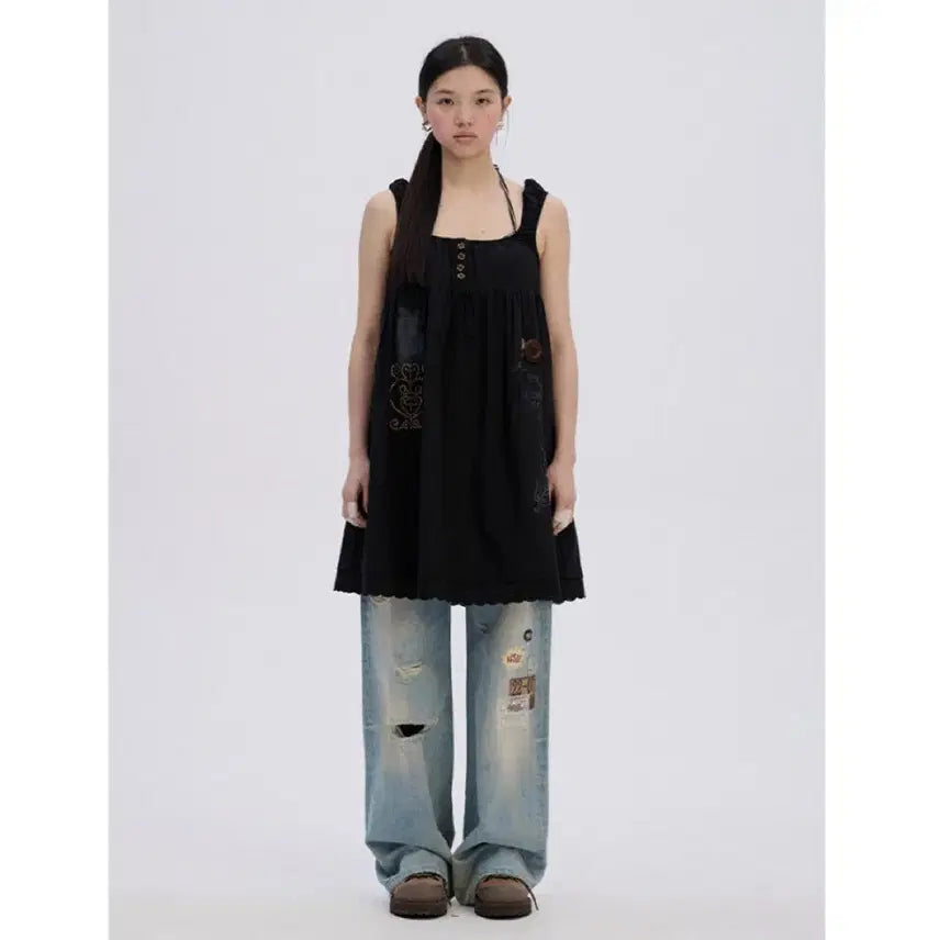 [BUNJANG] ACHIHARA Black Overall Dress / ACHIHARA 아치하라 원피스 아웃웨어 멜빵 드레스 (블랙)