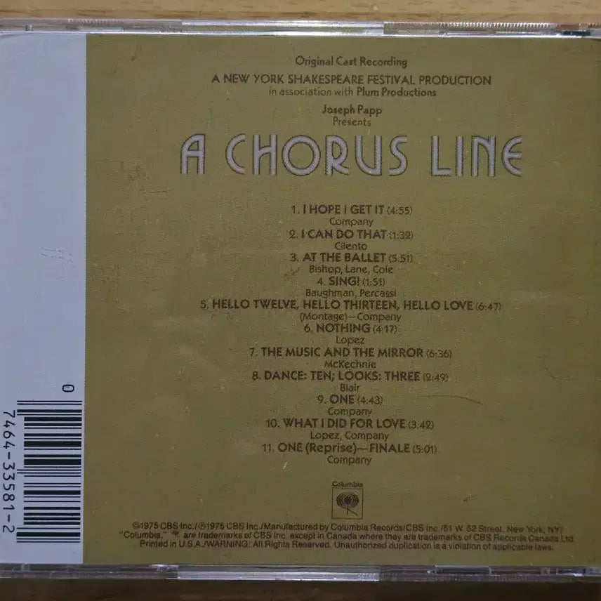 [BUNJANG] A Chorus Line Original Broadway Cast Recording CD / CD 음반 A Chorus Line 코러스 라인 - 미국반