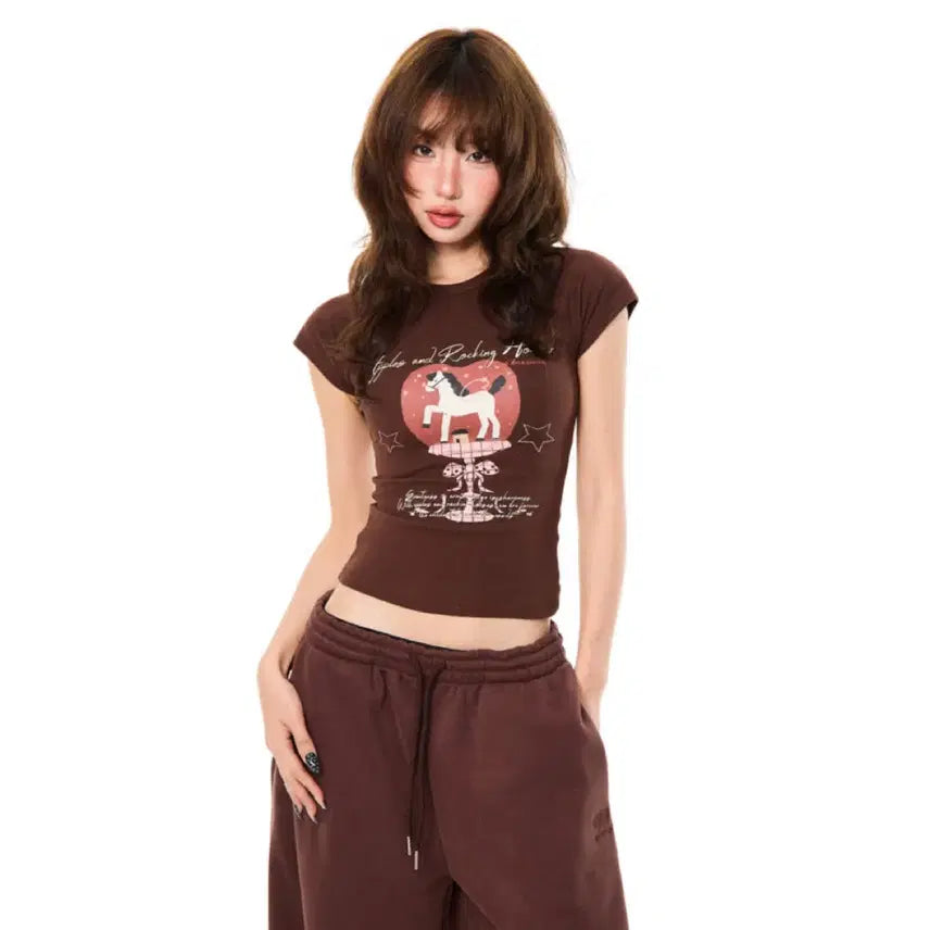 [BUNJANG] YOUNG STAGE Spicy Pony Raglan T-shirt / YOUNG STAGE 티셔츠 슬림핏 반팔티 스파이시 포니 래글런 반팔티