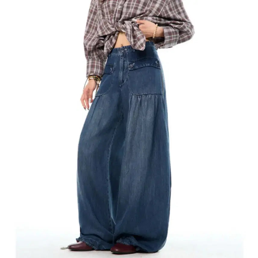 [BUNJANG] YOUNG STAGE Washed Pleated Loose Fit Curved Jeans / YOUNG STAGE 팬츠 청바지 워싱 플리츠 루즈핏 커브드 진