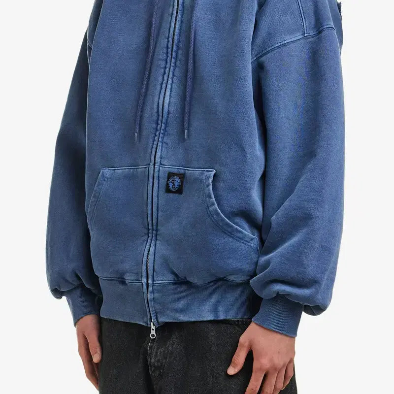 [BUNJANG] Fucking Awesome FA Padded Hooded Work Jacket Faded Blue / [M] 퍼킹어썸 FA 백 패치 후디드 워크자켓 페이디드 블루