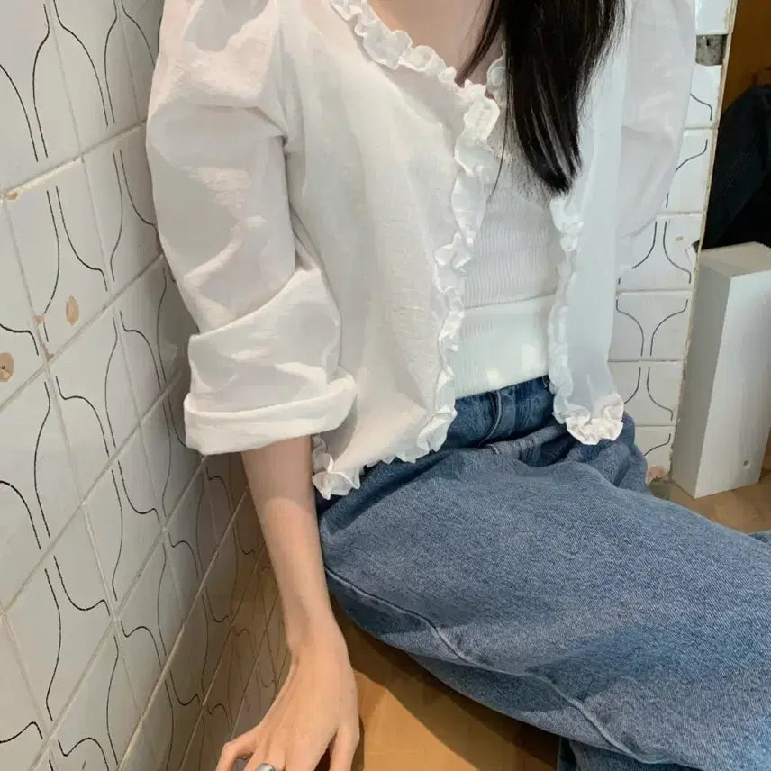[BUNJANG] Le Havre Flora Frill Blouse New Arrival / 르아브르 플로라 프릴 블라우스 새상품