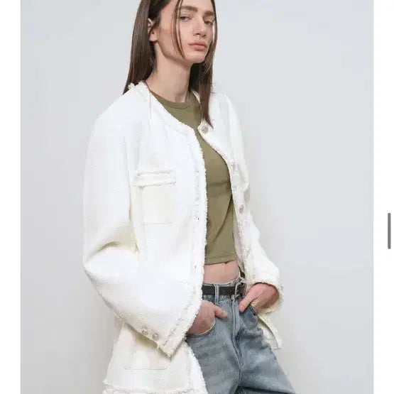 [BUNJANG] General Idea Ivory Spring Tweed Jacket (M) / (제너럴아이디어 브랜드) 아이보리 봄 트위드자켓(M)