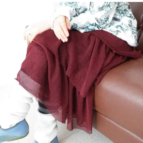 [BUNJANG] Burgundy Net Ruffle Skirt / 버건디 네트 캉캉 스커트