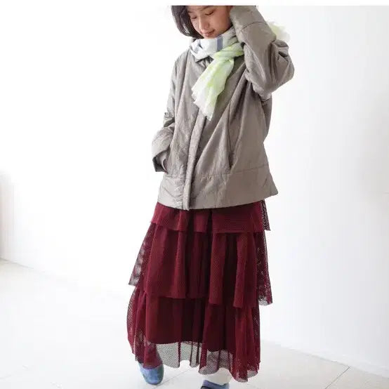 [BUNJANG] Burgundy Net Ruffle Skirt / 버건디 네트 캉캉 스커트