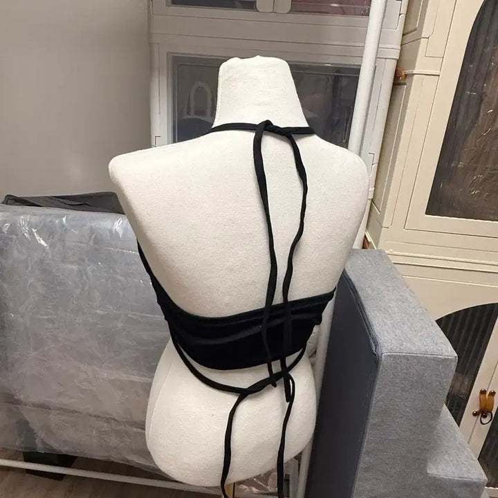 [BUNJANG] Black Halter Neck Padded Bra Top / 블랙 홀터넥 패드 내장 브라탑