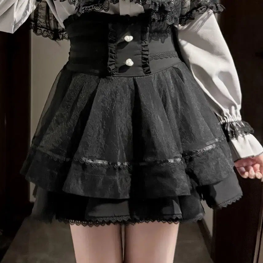 [BUNJANG] Subculture Lace Cape Shirt and Skirt Set / 지뢰계 서브컬처  레이스 케이프 셔츠+치마 세트(3컬러)