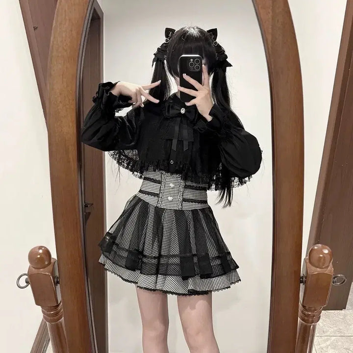 [BUNJANG] Subculture Lace Cape Shirt and Skirt Set / 지뢰계 서브컬처  레이스 케이프 셔츠+치마 세트(3컬러)