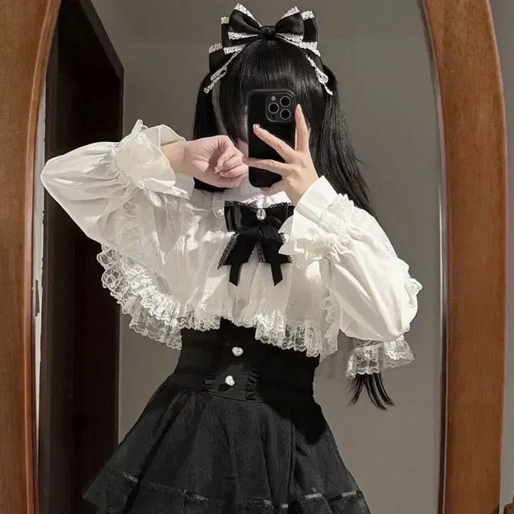 [BUNJANG] Subculture Lace Cape Shirt and Skirt Set / 지뢰계 서브컬처  레이스 케이프 셔츠+치마 세트(3컬러)