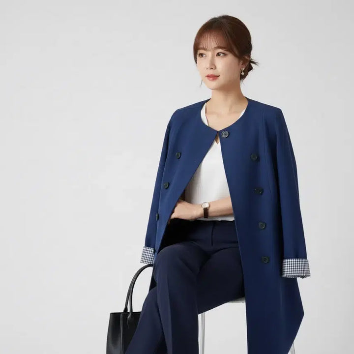 [BUNJANG] LES MUES Checkered Royal Blue Double Button Jacket / [새상품] 일본 LES MUES 체크 배색 로열블루 더블버튼 자켓 (M)